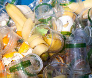 Compostable cups and food waste are diverted from the landfill.