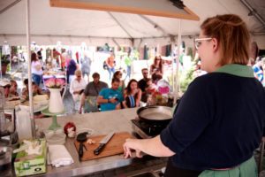 Rachel Klein from Miss Rachel's Pantry shows the Greenfest audience how to make vegan dumplings.