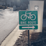 A bike route sign in Greenwood Village