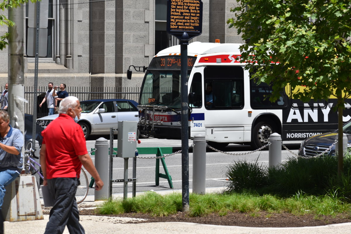 SEPTA Bus and pedestrians walking