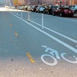 A bike lane along 14th street in Pittsburgh’s Strip District