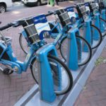 Indego bicycles set in a rack in Philadelphia