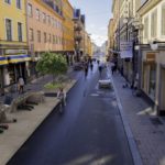 Sweden’s Street Moves project aims to introduce adaptable curb elements like this scooter-parking and seating unit to every street in the nation by 2030.