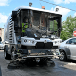 The Streets Department demonstrates their new four-foot-wide mechanical broom in North Philadelphia in August.