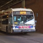 A SEPTA bus driver navigates through SEPTA’s Midvale bus depot