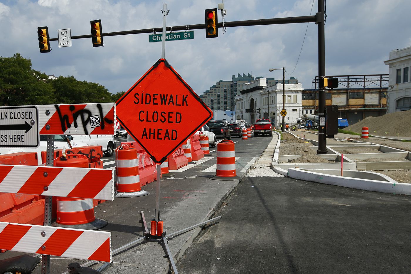 Sidewalk and bike lane under construction