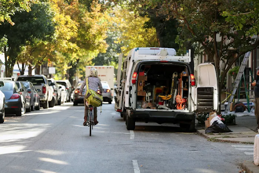 Van blocking bike lane on Pine Street between 18th and 22nd street